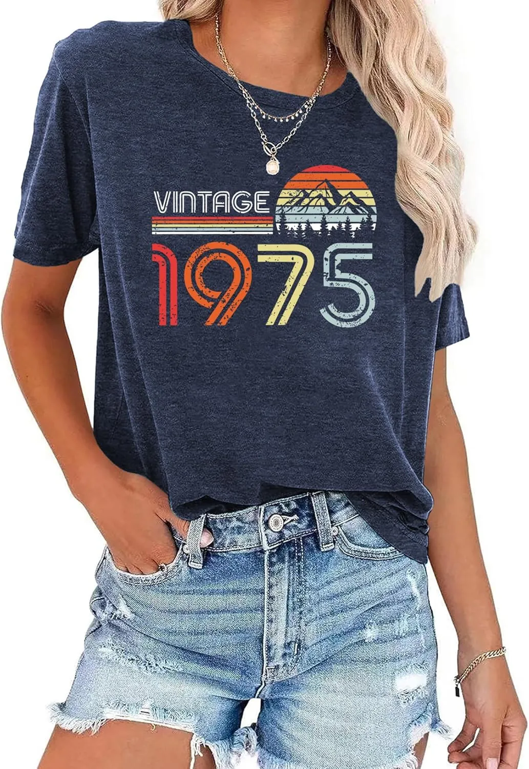50th Birthday T-Shirts for Women: Vintage 1975 Graphic Shirt 50th Birthday Party Tees Tops