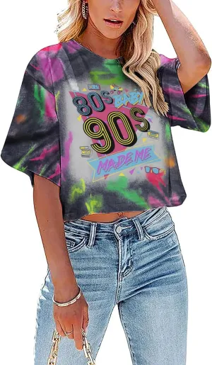 80s Baby 90s Made Me Shirt Womens Vintage 90s Crop Tops 80s Graphic T-Shirt Party Gift Casual Tees