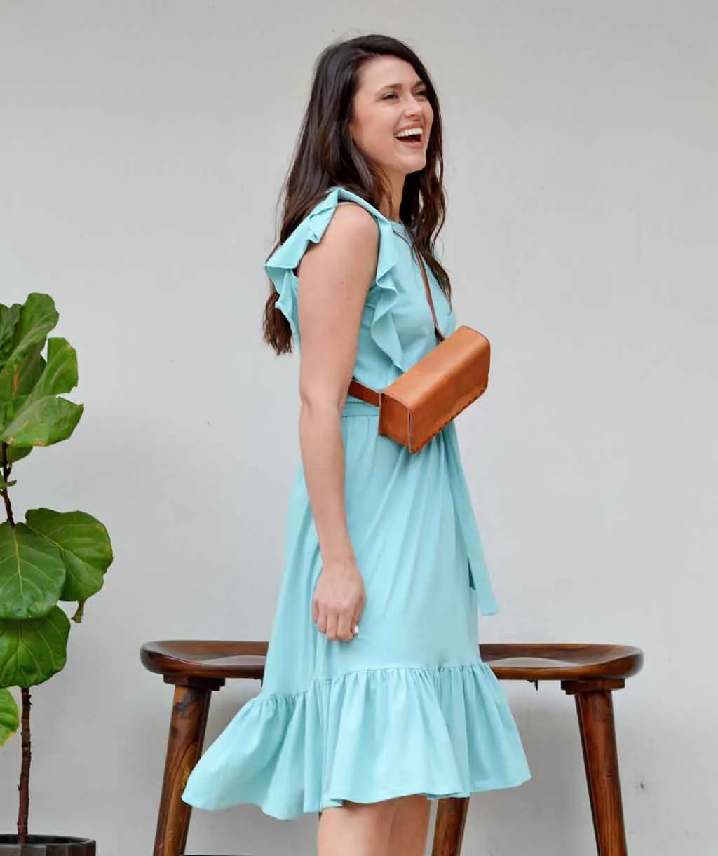 ADA flutter tank dress in Aqua Haze