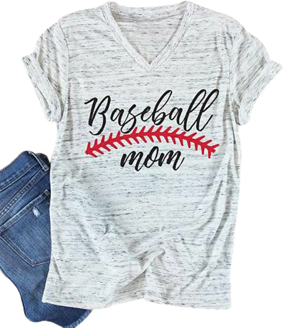 Baseball Mom T-Shirt Women Letter Print Funny Baseball Graphic Tees Tops Short Sleeve Casual Tee