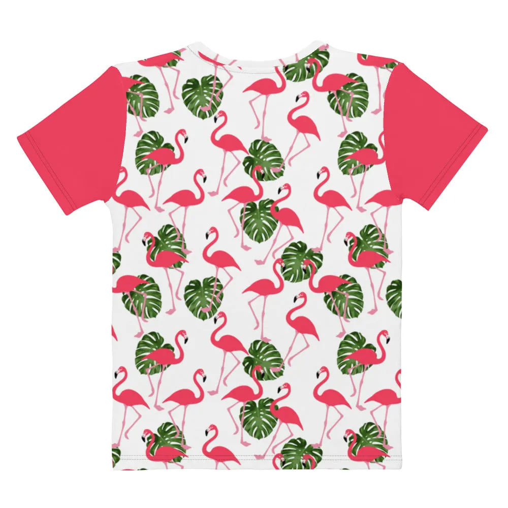 'Flamingos' women's all-over t-shirt (white)