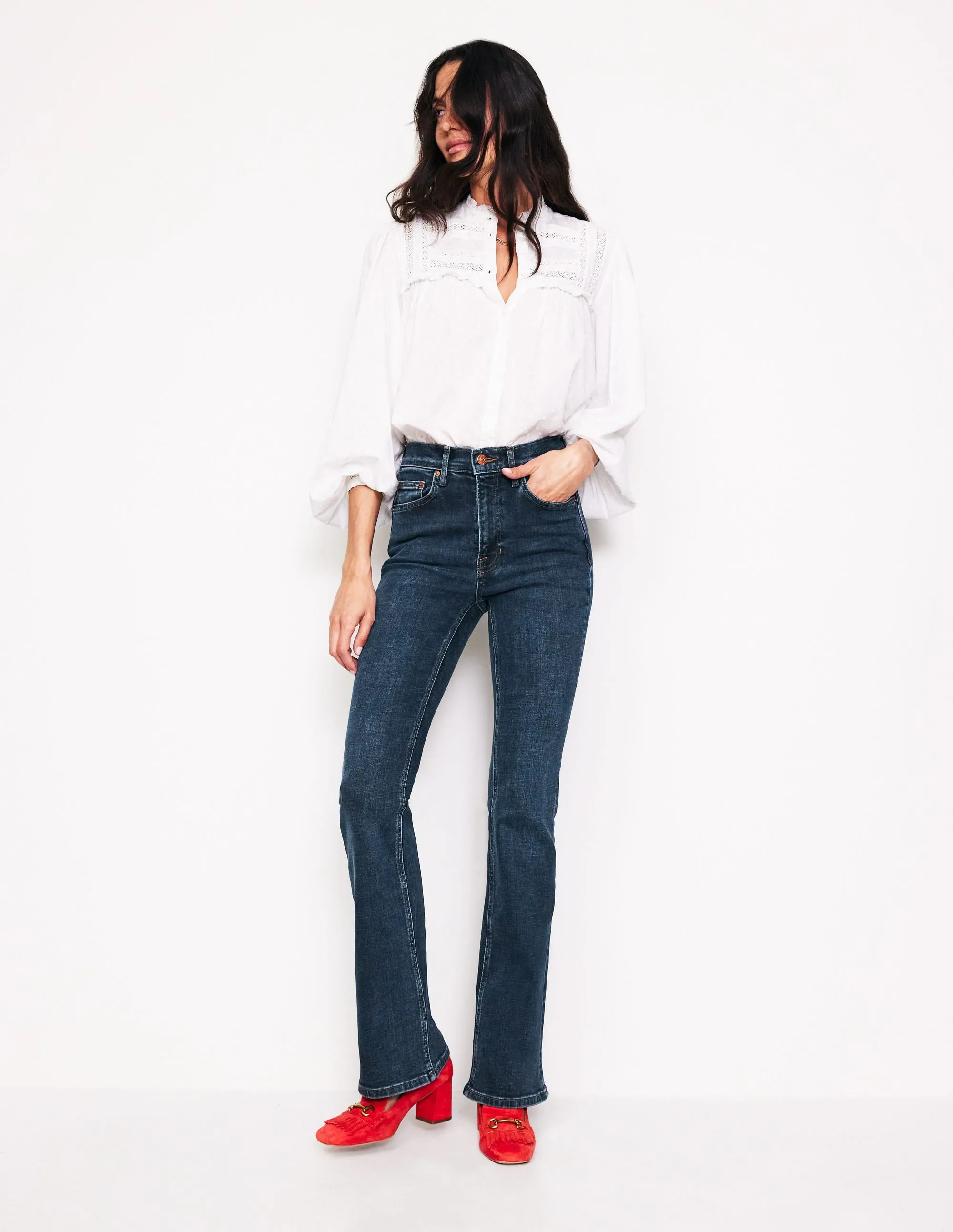 High Rise Slim Flare Jeans-Indigo Rinse