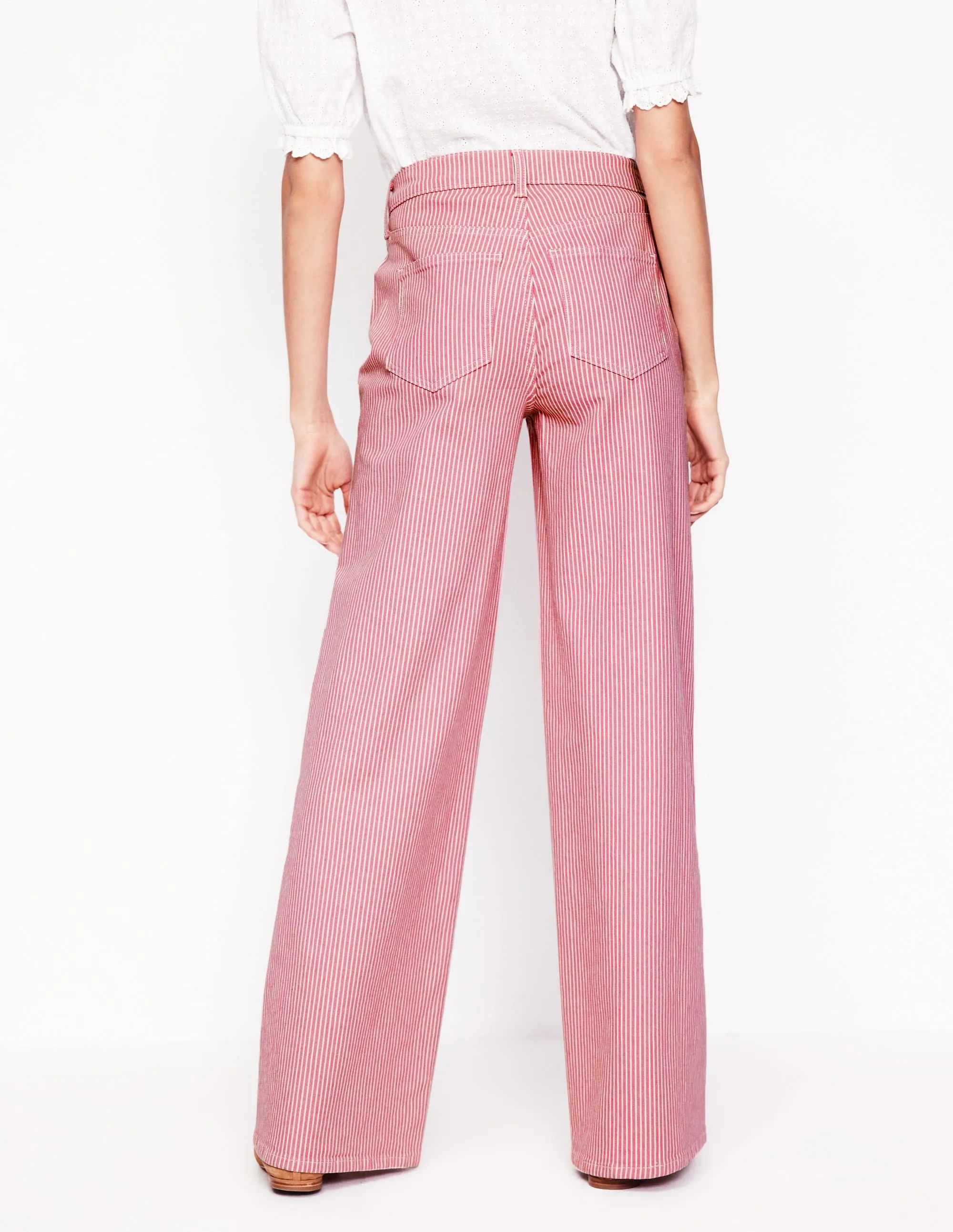 High Rise Wide Leg Jeans-Pink Stripe
