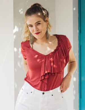 KELSEY double ruffle tee in Red Spice