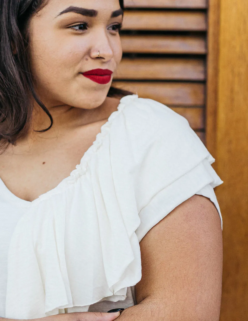 KELSEY ruffle tee in Casa Blanca
