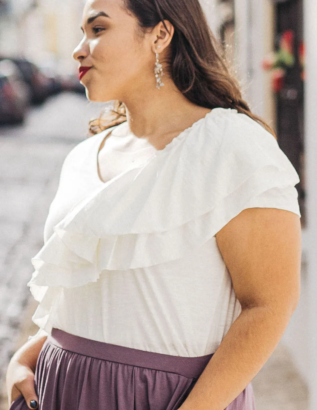 KELSEY ruffle tee in Casa Blanca