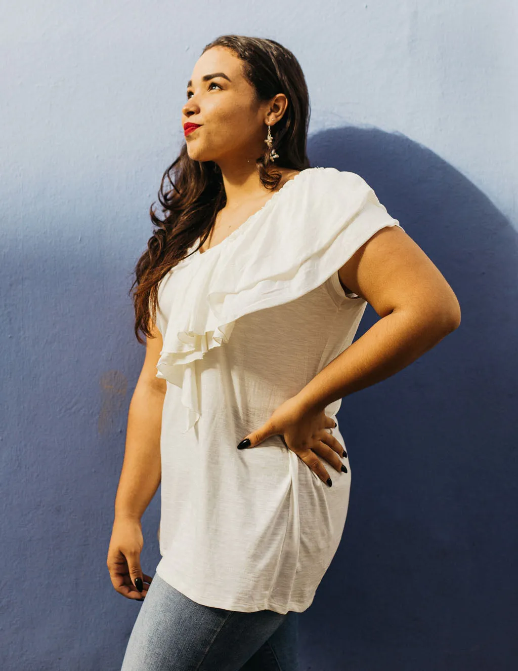 KELSEY ruffle tee in Casa Blanca