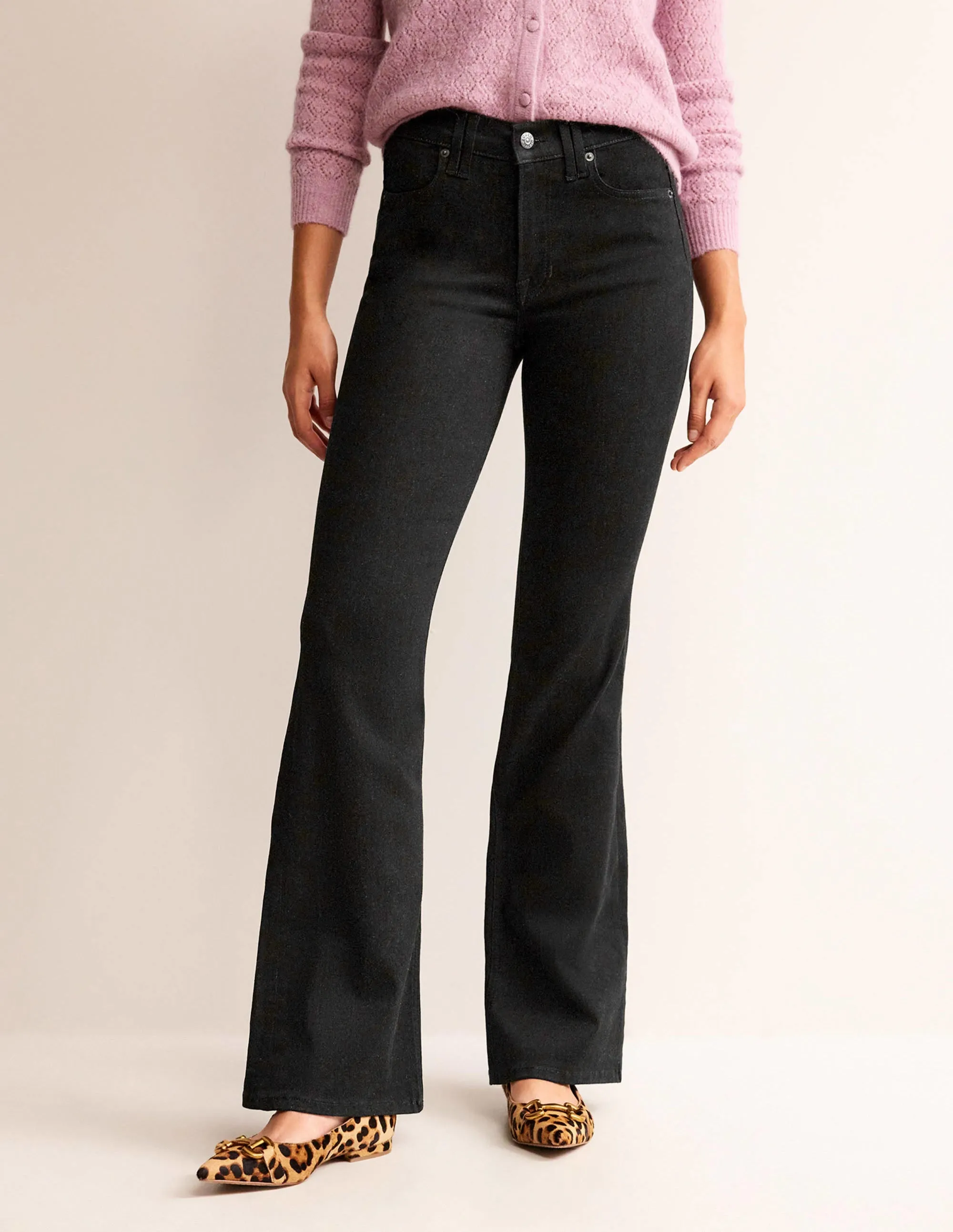 Mid Rise Slim Flare Jeans-Black