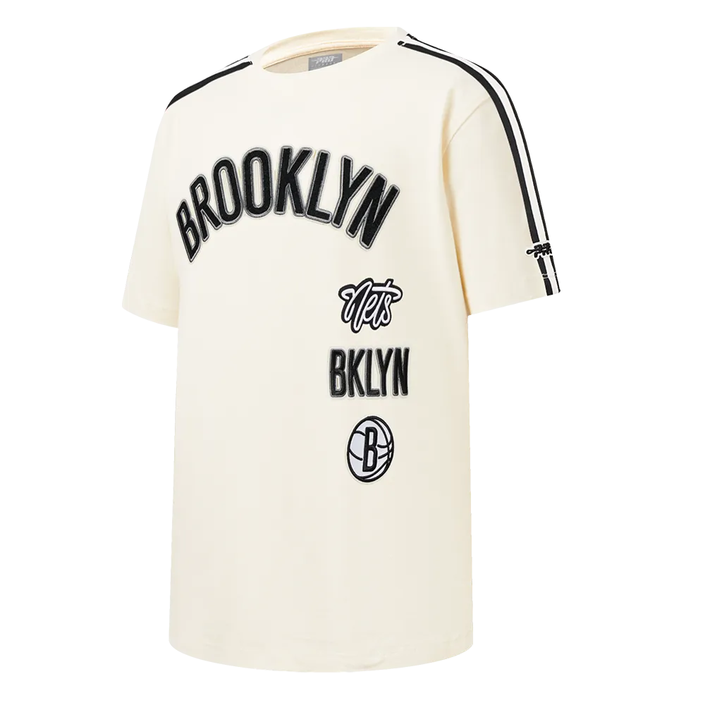 NBA BROOKLYN NETS RETRO CLASSIC SINGLE JERSEY BIG BOYS SINGLE JERSEY TAPING TEE (EGGSHELL/ BLACK)