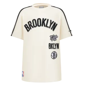 NBA BROOKLYN NETS RETRO CLASSIC SINGLE JERSEY BIG BOYS SINGLE JERSEY TAPING TEE (EGGSHELL/ BLACK) NBA BROOKLYN NETS RETRO CLASSIC SINGLE JERSEY BIG BOYS SINGLE JERSEY TAPING TEE (EGGSHELL/ BLACK)