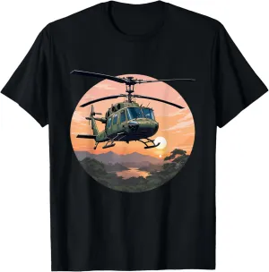 UH-1 Huey Helicopter Vintage Sunset Vietnam Chopper T-Shirt