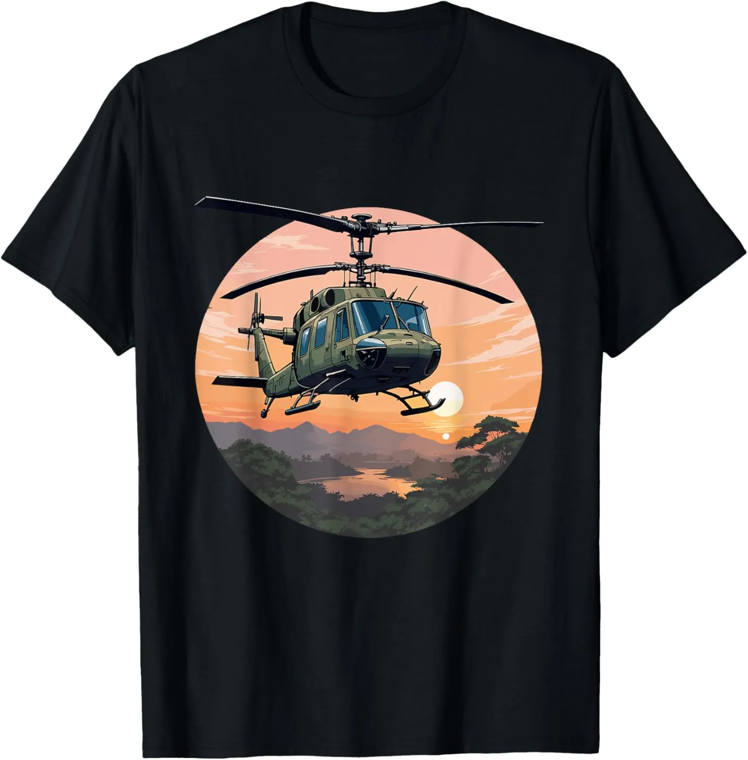 UH-1 Huey Helicopter Vintage Sunset Vietnam Chopper T-Shirt