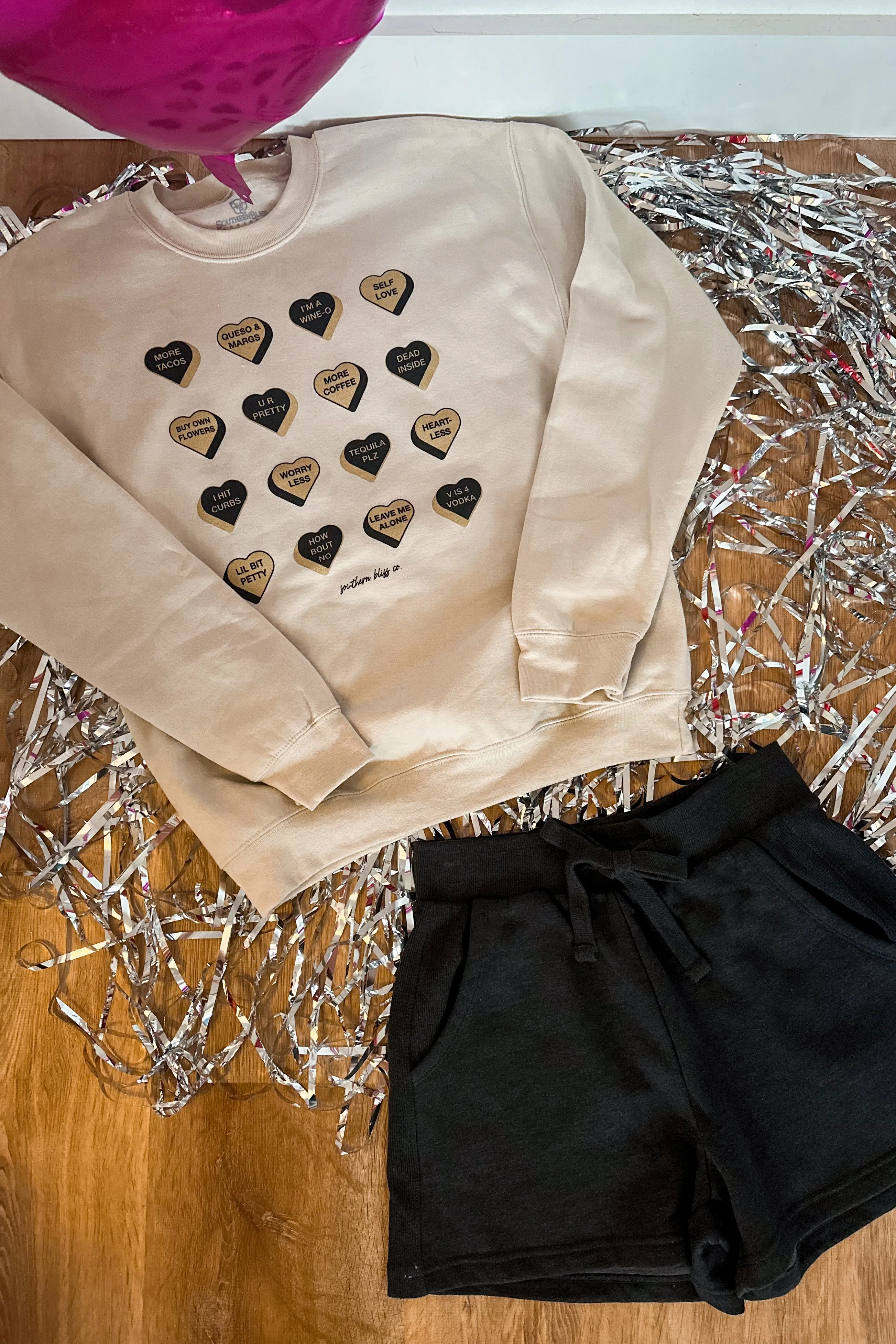 Valentines Glitter Candy Hearts Long Sleeve Graphic Sweatshirt *FINAL SALE*
