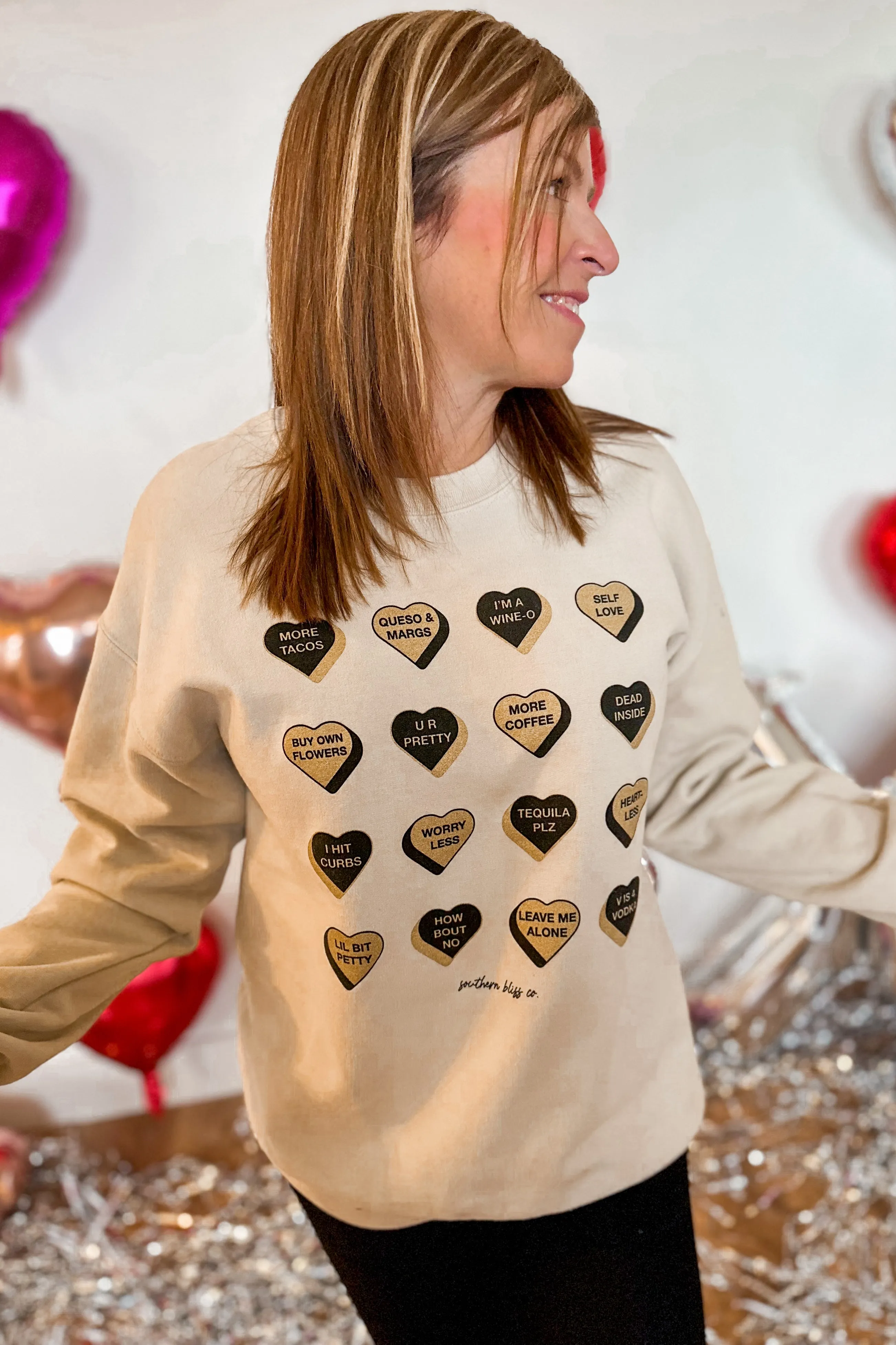Valentines Glitter Candy Hearts Long Sleeve Graphic Sweatshirt *FINAL SALE*