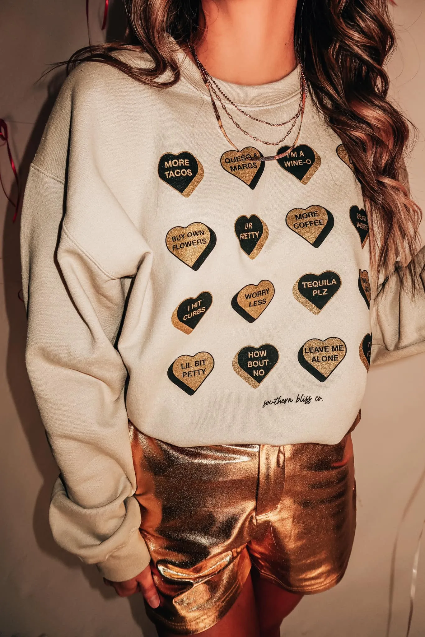 Valentines Glitter Candy Hearts Long Sleeve Graphic Sweatshirt *FINAL SALE*