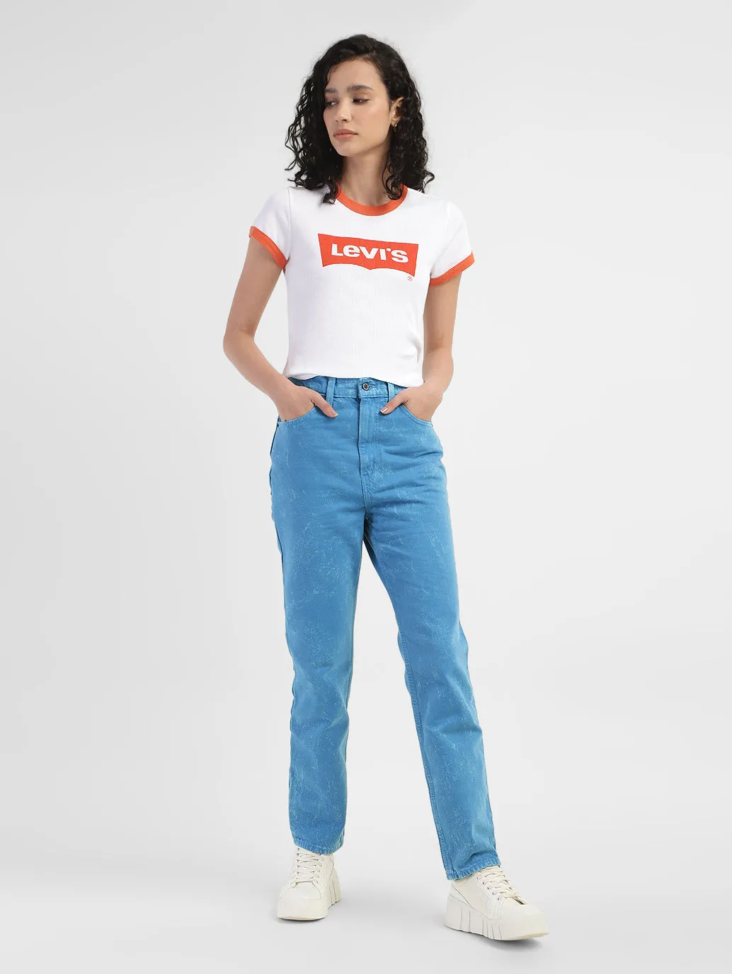 Women's 70s Blue Straight Fit Mid Rise Jeans